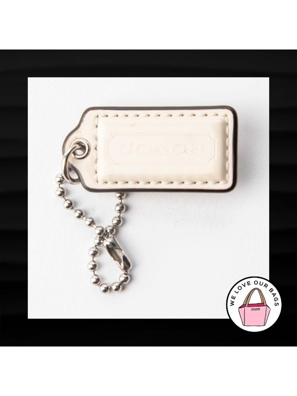 2" Medium COACH WHITE PATENT LEATHER KEY FOB BAG CHARM KEYCHAIN HANGTAG TAG